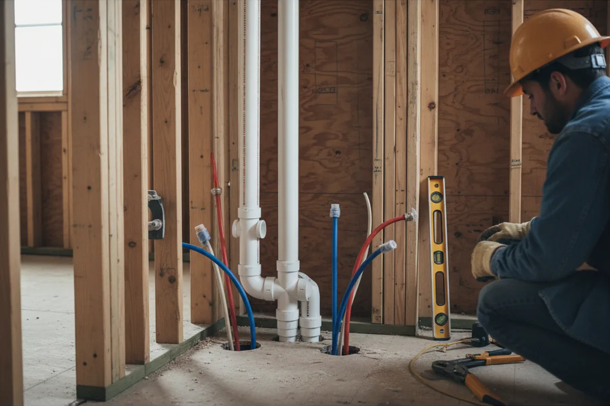 Drain and supply rough-in during Garbage Disposal Repair in Mustang